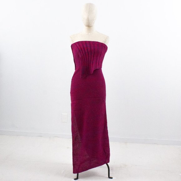 Vintage S Handknit Strapless Sweater Dress Pink - Picture 4 of 9